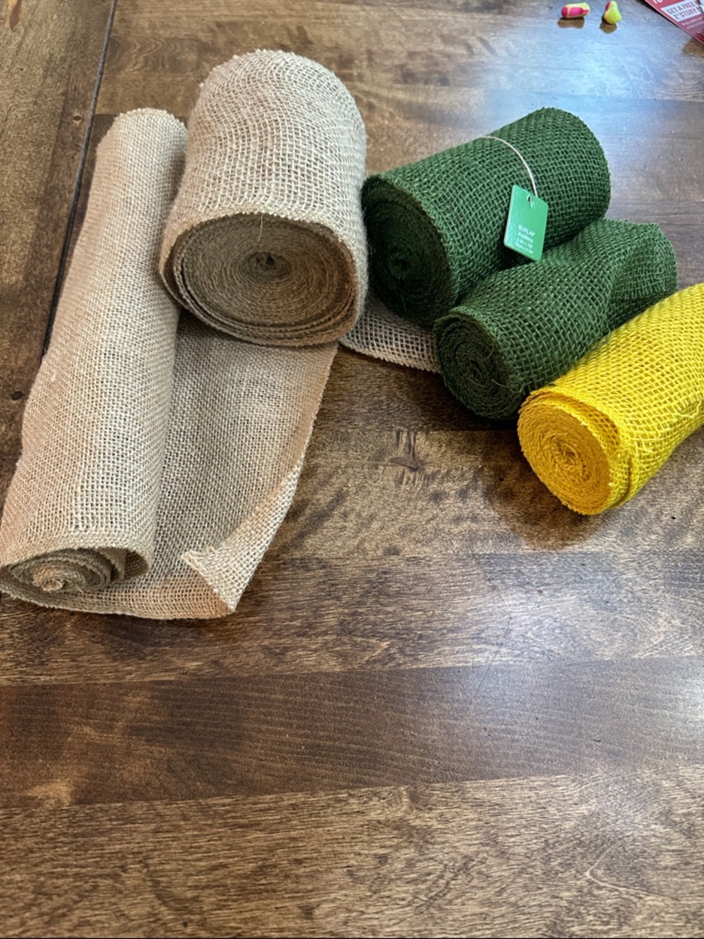 Burlap Fabric Rolls in Natural, Green & Yellow